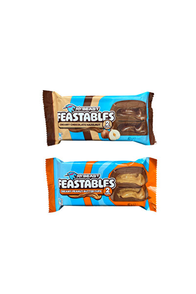 Feastables Mr Beast Creamy Peanut Butter Cups 2 Cups 40g & Creamy Chocolate H...