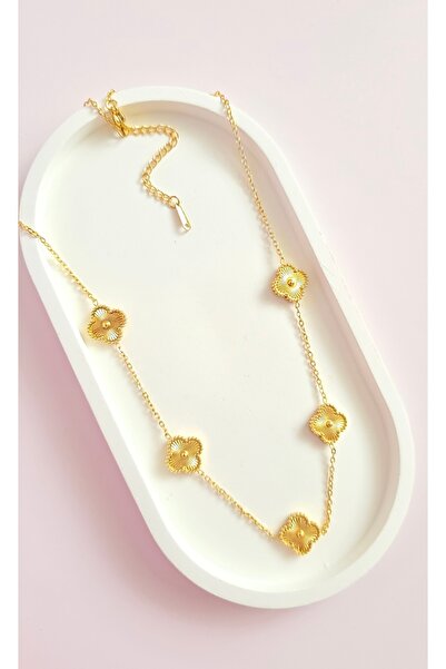 MİLUNXTE 316L Steel Stainless Tarnish-Free Gold Color Large Size Clover Necklace 45 cm