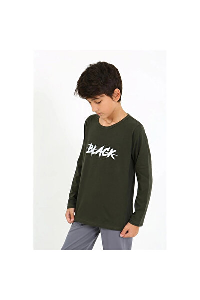 Narnuga Mi̇ray- Boys' Long Sleeve Combed Cotton Pajama Set Khaki