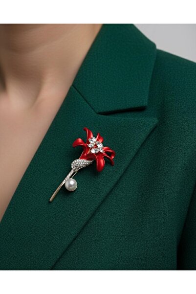 Defne İNCİLİ TAŞLI ÇİÇEK METAL BROŞ