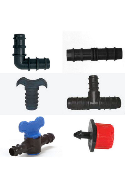 Altınyapı Hobi Market Standard Drip Irrigation Elbow - Fitting - Cap - Te - Valve - Nozzle Set Part (70 Pieces)