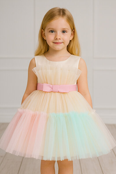 Asel Kids Цветна мини рокля от тюл за момичета с памучна подплата