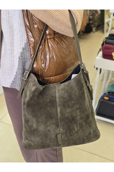 Kemo Bags Emerald Green Genuine Leather Suede Puppy Shoulder Bag with Inner Bag