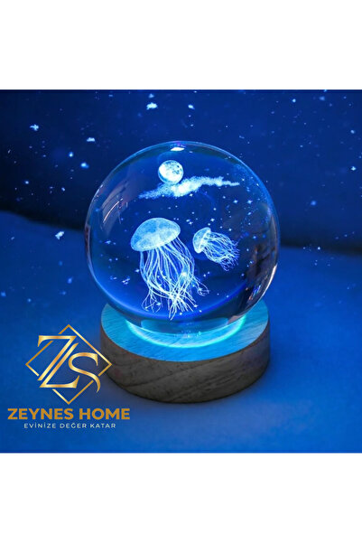 Zeynes Home 3D Kristal Özel Tasarım Cam Küre–Ahşap Altlıklı Renk Değiştiren U...