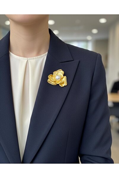 Defne İNCİLİ ORKİDE YAPRAĞI METAL BROŞ