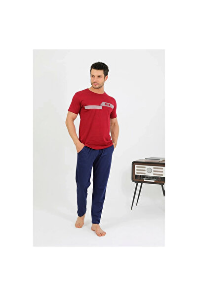Narnuga Mi̇ray- Men's Cotton Short Sleeve Pajama Set Burgundy