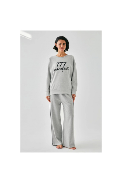 Narnuga Mi̇ray- Women's Gray Manifest O Oversized 2 Thread Tracksuit Home Wear Set