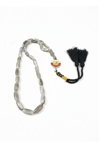 REX مسبحة "الوقار" – رمادي لؤلؤي بتصميم برميلي وشعار دولة مصر 69797