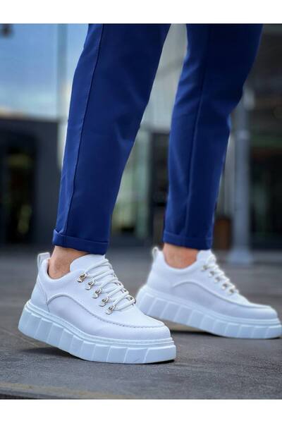 Zapatos حذاء رياضي رجالي كاجوال برباط من الجلد طراز KB-X10 CBT - أبيض