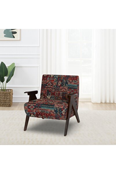 DEC13 Traditional wooden single chair with patterned fabric