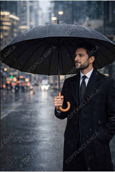 Toptancı Amca Güçlendirilmiş Çelik Şemsiye Sırt Askılı Kılıflı Siyah Şemsiye ...