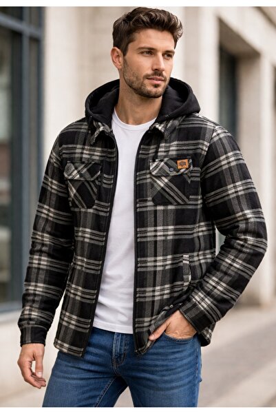 ARDSU Bufalo Outdoor Kapüşonlu Ekose Desenli Polar Gömlek/Ceket