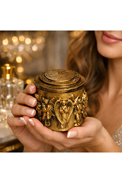 Demirbaş Home Antique Angel Figured Lid Jewelry Box |   Antique Gold Decorative Jewelry & Ring Earring