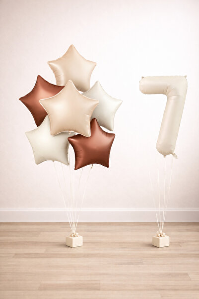 Balonsan -7- Year Old Retro Beige Star Birthday Set