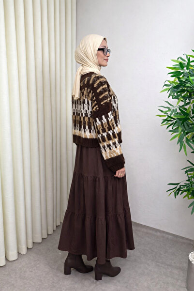 LARA GİYİM Kadın Renkli Triko Kışlık Kazak blok desenli oversize kazak