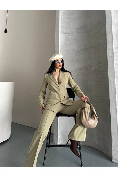 Bella Breeze Women's Four Button Blazer Jacket and Wide Leg Pants Suit