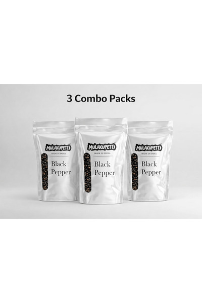 Mulakupetti عبوة ثلاثية من الفلفل الأسود الفاخر | طبيعي 100% ومجفف بالشمس، منتقى يدويًا من مزارع ولاية كيرالا - 100 غرام