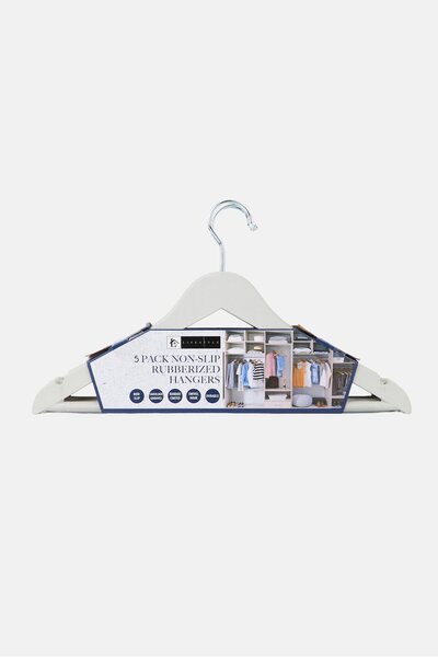 Lifestyle 5 Pieces Non-Slip Rubberized Hangers Set, Light Grey