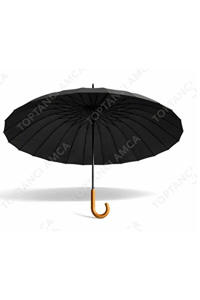 Toptancı Amca 24 Telli Gerçek Baston Şemsiye | 120 cm Geniş Çap | Ahşap Sap |...