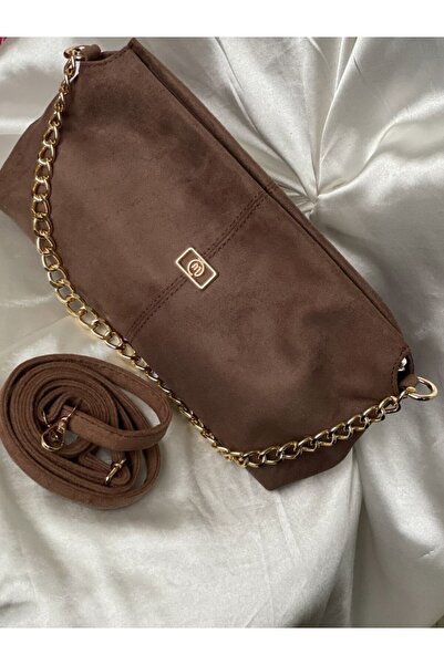 Nurf Dikdörtgen Zincir Detaylı Çapraz & Omuz Askılı Kadın Çanta (Süet Görünüm...