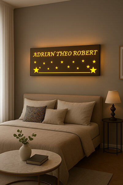 Digital Kişiye Özel İsimli Ayna, LED Işıklı Bronz Duvar Aynası, 60x20 cm Deko...