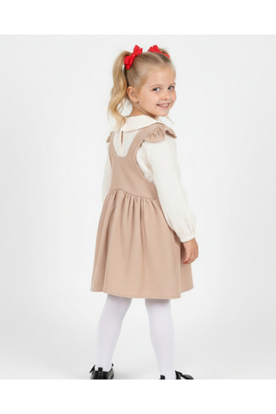 voyyo kids baby Kız Çocuk Müslin Bluzlu, Kadife Salopet Elbise, 6-7-8-9-10 Ya...