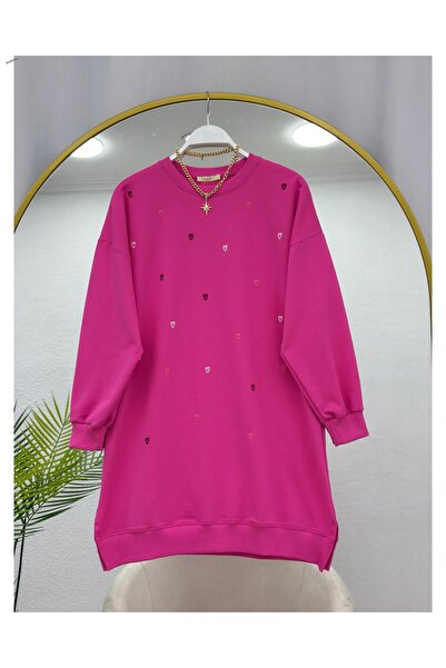 Çalışkan Heart Embroidered Combed Cotton Tunic [Wide Fit, 85 cm Medium]