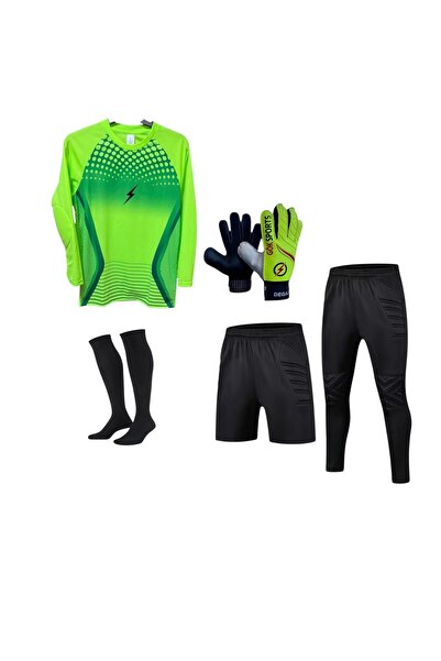 GK DEGAJ Çocuk Kaleci Forması Şortu Çocuk Kaleci Eldiveni Çocuk Kaleci Pantolonu Çorabı Seti