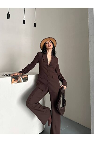 Bella Breeze Women's Four Button Blazer Jacket and Wide Leg Pants Suit