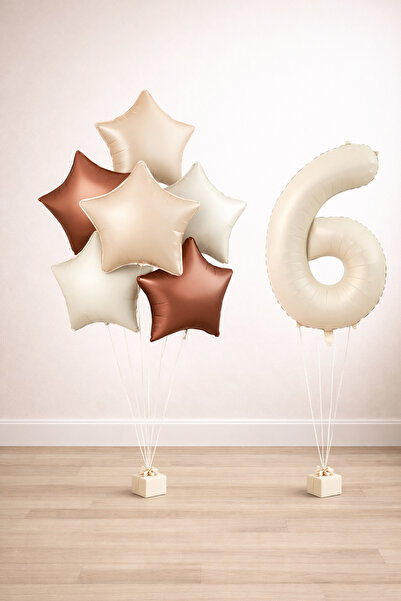Balonsan -6- Year Old Retro Beige Star Birthday Set