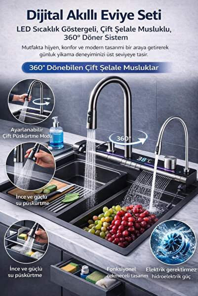 lowell home مجموعة صنبور الحمام الذكي الرقمي – مع مؤشر حرارة LED، صنبور شلال ...