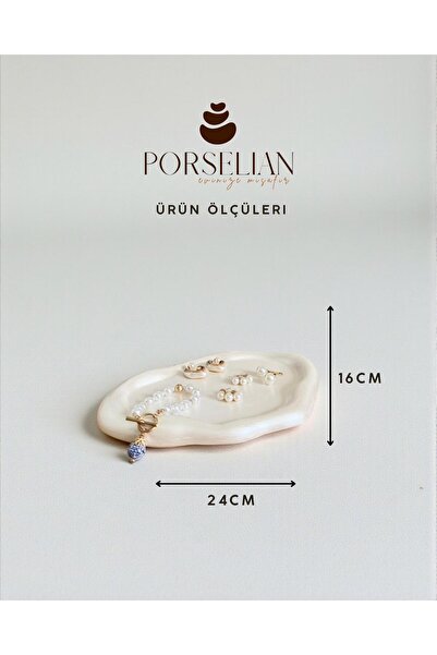 Porselian Dekoratif Bulut Formlu Krem Takı Tabağı ve Sunum Kasesi 19x13 cm Mo...