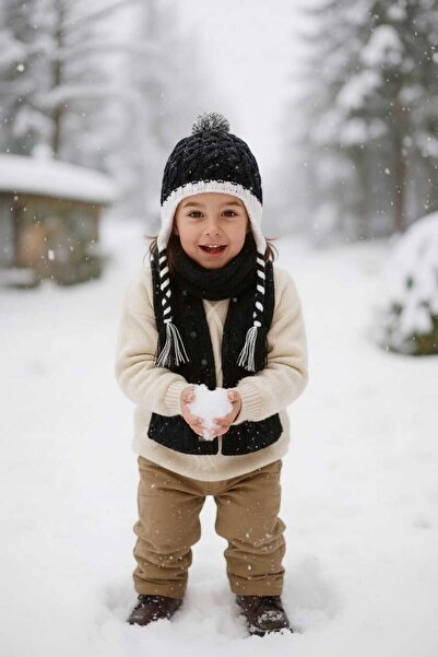 E-Giyimbank Boy's Scarf, Beanie, Gloves Set Winter 3-Piece Set
