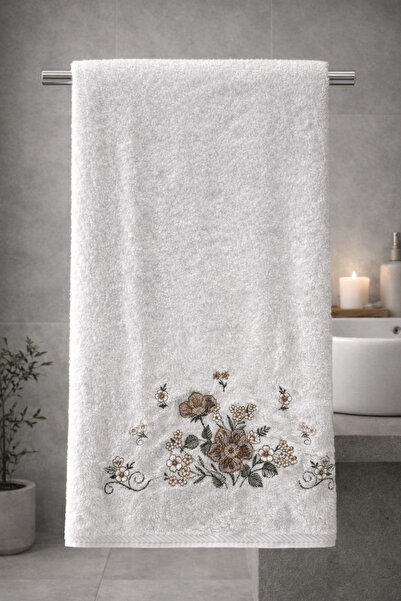 Bella Home Bamboo Cotton Floral Embroidered 50 X 90 cm Embroidered Hand Towel