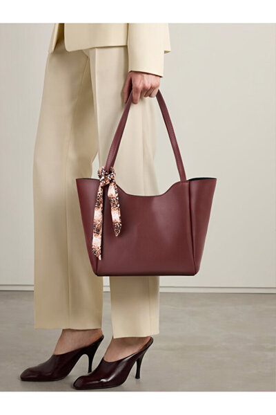 Mojeva Lumi̇ Women's Burgundy Shopper Hand and Shoulder Bag with Scarf, Zipper and Magnetic Closure