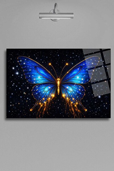 HMDS CONCEPT Blue Butterfly Horizontal Glass Painting 458
