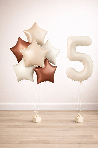 Balonsan -5- Year Old Retro Beige Star Birthday Set