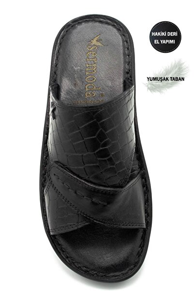 lil amore Genuine Real Leather Men's Slippers Lightweight Slippers Leather 3d Black