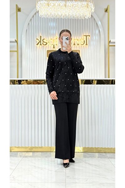 Nefise Angora Önü Taşlı Baklavalı Bisiklet Yaka Tunik