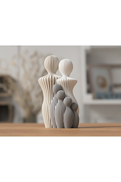 HaBu Lab Modern Soyut Aile Heykeli – 2 Ebeveyn + 4 Çocuk – 3D Premium Dekor Seti