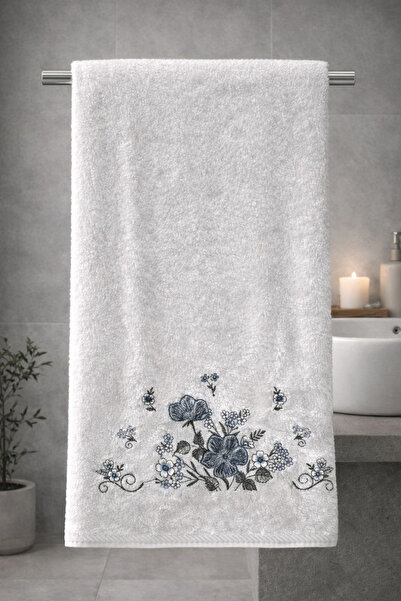 Bella Home Bamboo Cotton Floral Embroidered 50 X 90 cm Embroidered Hand Towel
