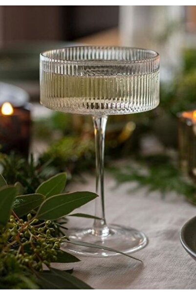 BOSHQAP Çizgi Detaylı Pinterest 6'lı 240 ML İthal Cam Çok Amaçlı Kadeh / Sunu...