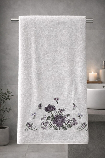 Bella Home Bamboo Cotton Floral Embroidered 50 X 90 cm Embroidered Hand Towel