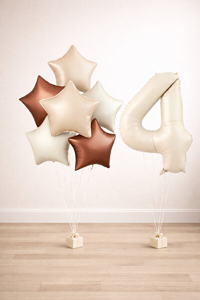 Balonsan -4- Year Old Retro Beige Star Birthday Set