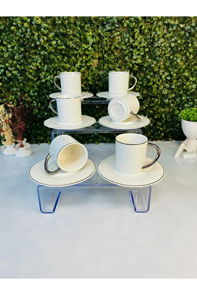 Home Pisa Silver Detailed Coffee Cup Set for 6 People