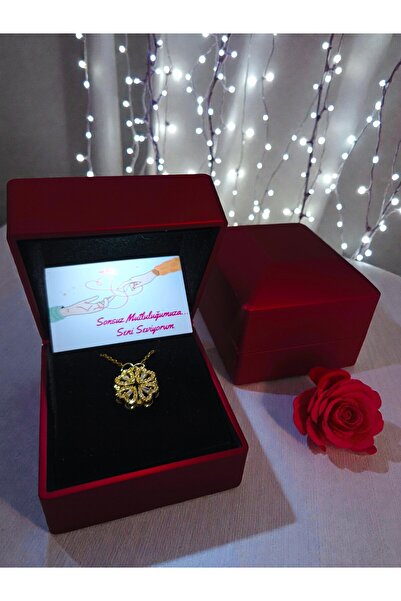 RAWEZON قلادة من الفولاذ المقاوم للصدأ من سلسلة نيروفيا، مغناطيسية قابلة للفتح، بلون ذهبي في علبة مضيئة، هدية للحبيب