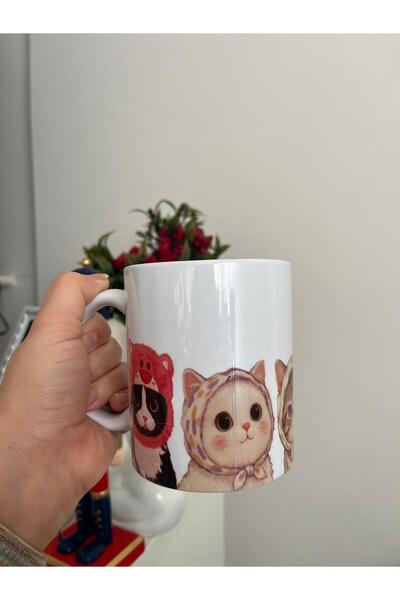 Ceribo Co. Baskılı Porselen Kupa Kedi Temalı Baskılı Çay ve Kahve Kupası