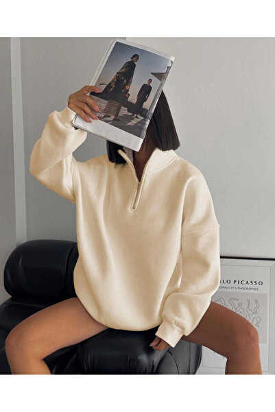 Kanonik Education Half Zip Three Thread Sweatshirt - Beige