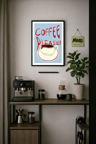 Koi Art Design Siyah Çerçeveli Tek Parça Modern Kahve Köşesi Temalı Yüksek Ka...