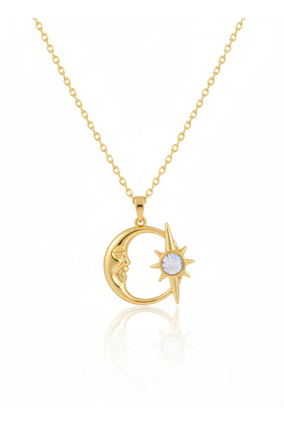 LUNEVORA قلادة نسائية من الذهب بتصميم القمر والشمس من الفولاذ